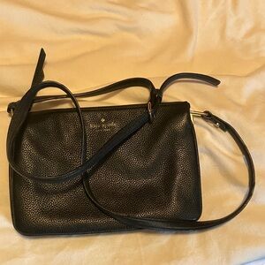 kate spade Black Pebbled Leather Crossbody with Gold Logo